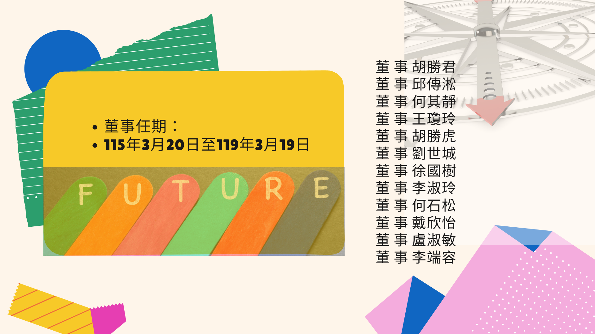 董事會任期111年3月20日至115年3月19日